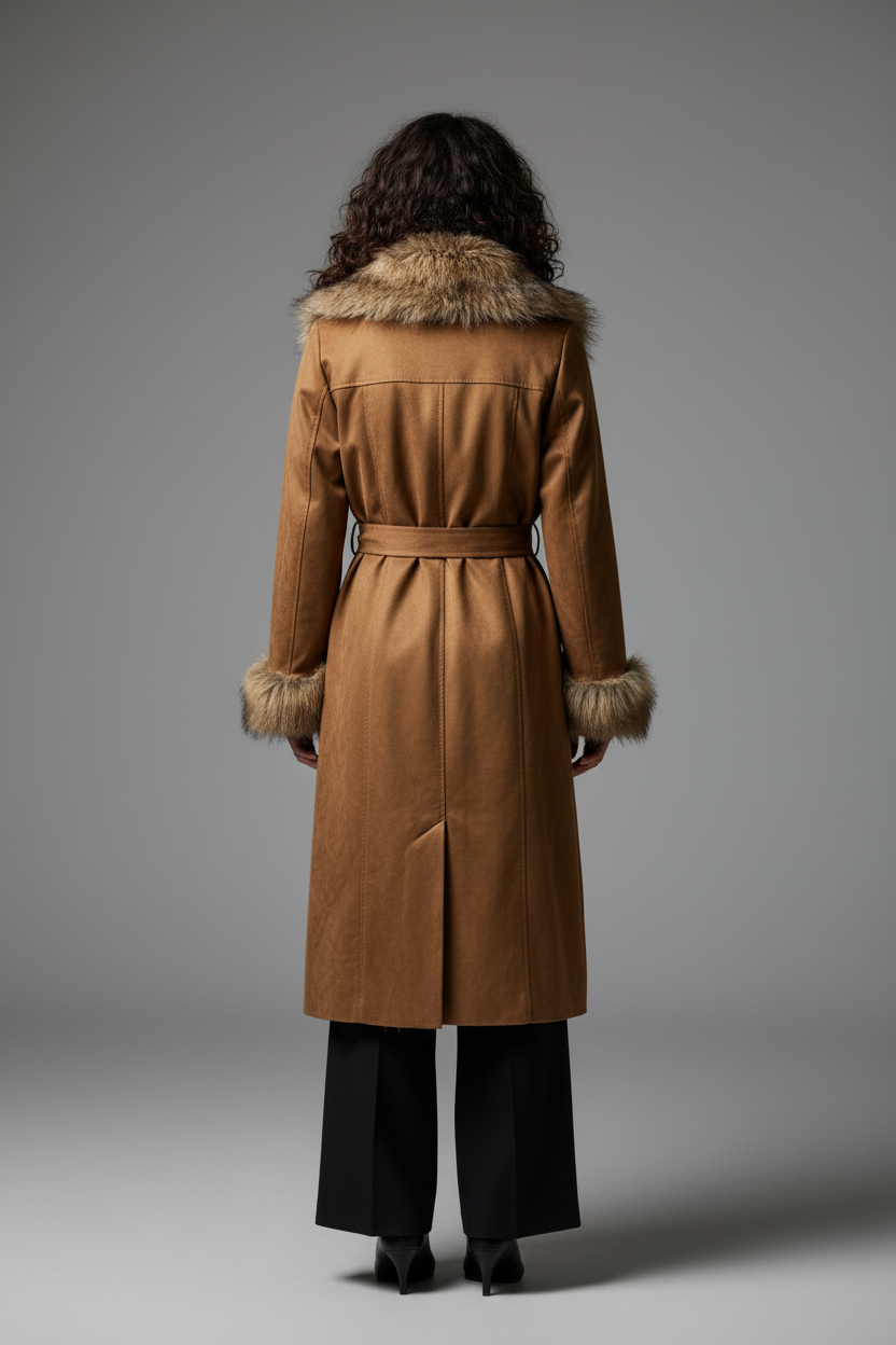 Cappotto Scamosciato con Ecopelliccia – “Winter Bloom Luxe"