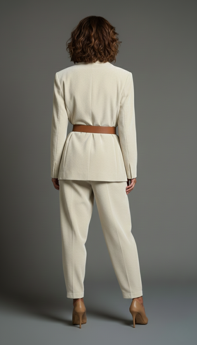 Completo giacca e pantalone in viscosa -Color Panna