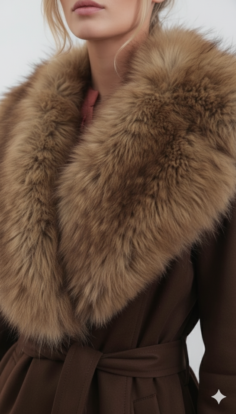 Cappotto Scamosciato con Ecopelliccia – “Winter Bloom Luxe" color Cioccolato