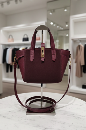 Borsa a mano in vera pelle e camoscio bordeaux Winter Bloom RAELA con tracolla e chiusura in metallo dorato