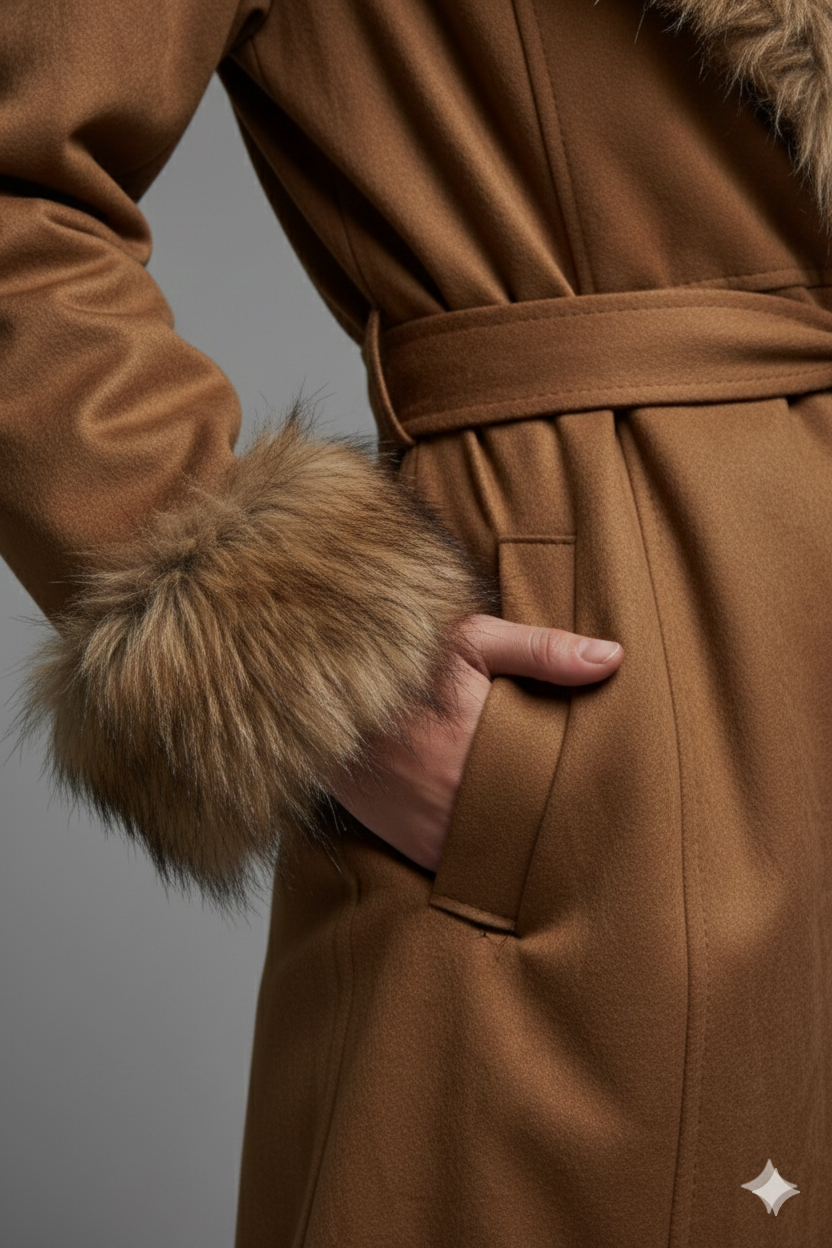 Cappotto Scamosciato con Ecopelliccia – “Winter Bloom Luxe"