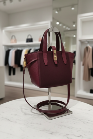 Borsa Winter Bloom bordeaux RAELA in pelle martellata e camoscio - vista tre quarti