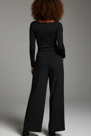 Pantalone a gamba larga nero RAELA - vista posteriore indossato