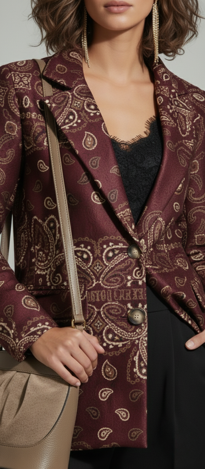 Giacca bordeaux con fantasia paisley