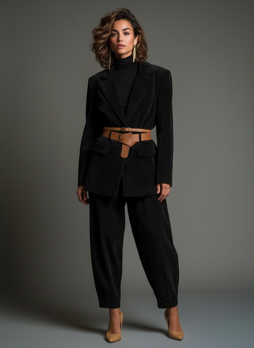 Completo giacca e pantalone in viscosa- Colore nero