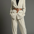 Completo giacca e pantalone in viscosa -Color Panna