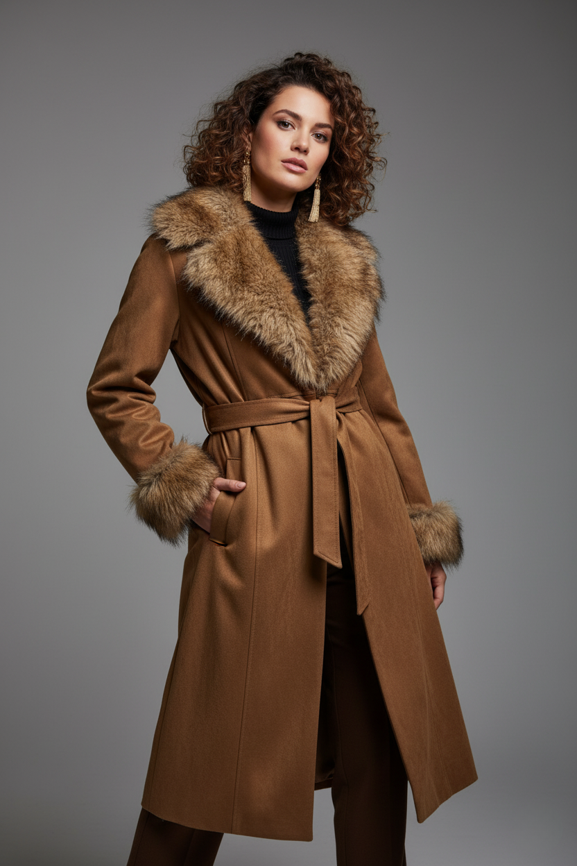 Cappotto Scamosciato con Ecopelliccia – “Winter Bloom Luxe"