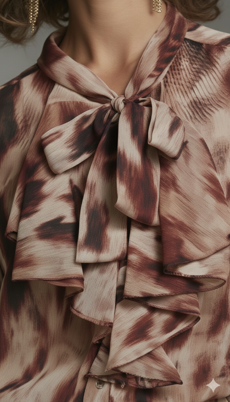 Camicia fantasia bordeaux con balze e fiocco