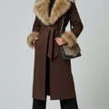 Cappotto Scamosciato con Ecopelliccia – “Winter Bloom Luxe" color Cioccolato