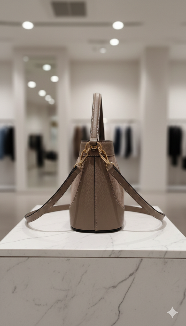 Borsa secchiello in vera pelle e camoscio - Fango