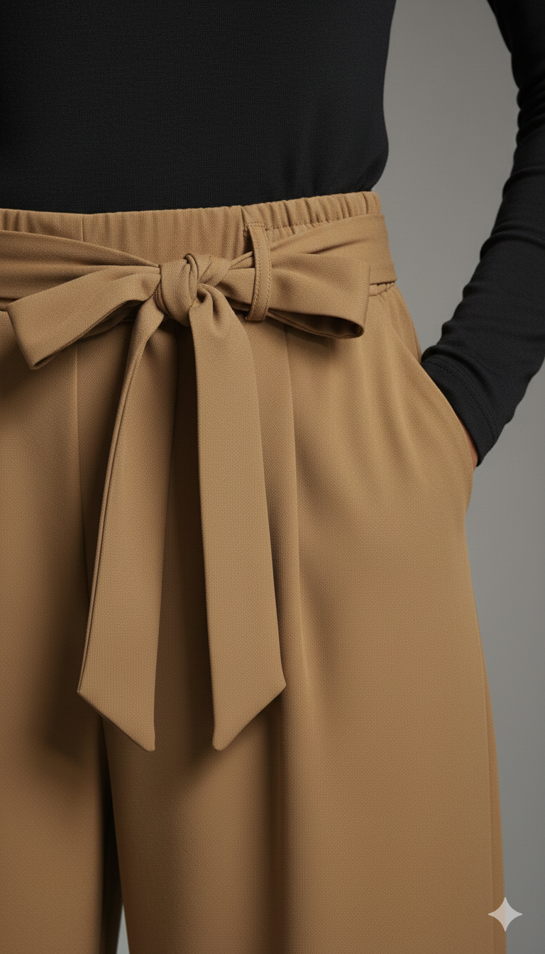 Pantalone a gamba larga con laccetto in vita