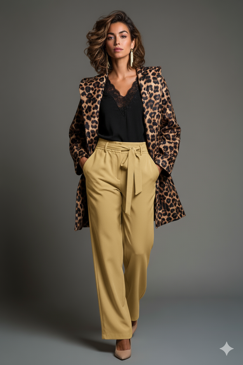 Giacca animalier con cintura e cappuccio- Effetto leopardato