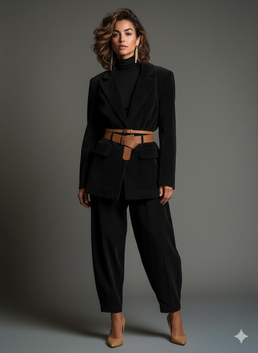 Completo giacca e pantalone in viscosa- Colore nero