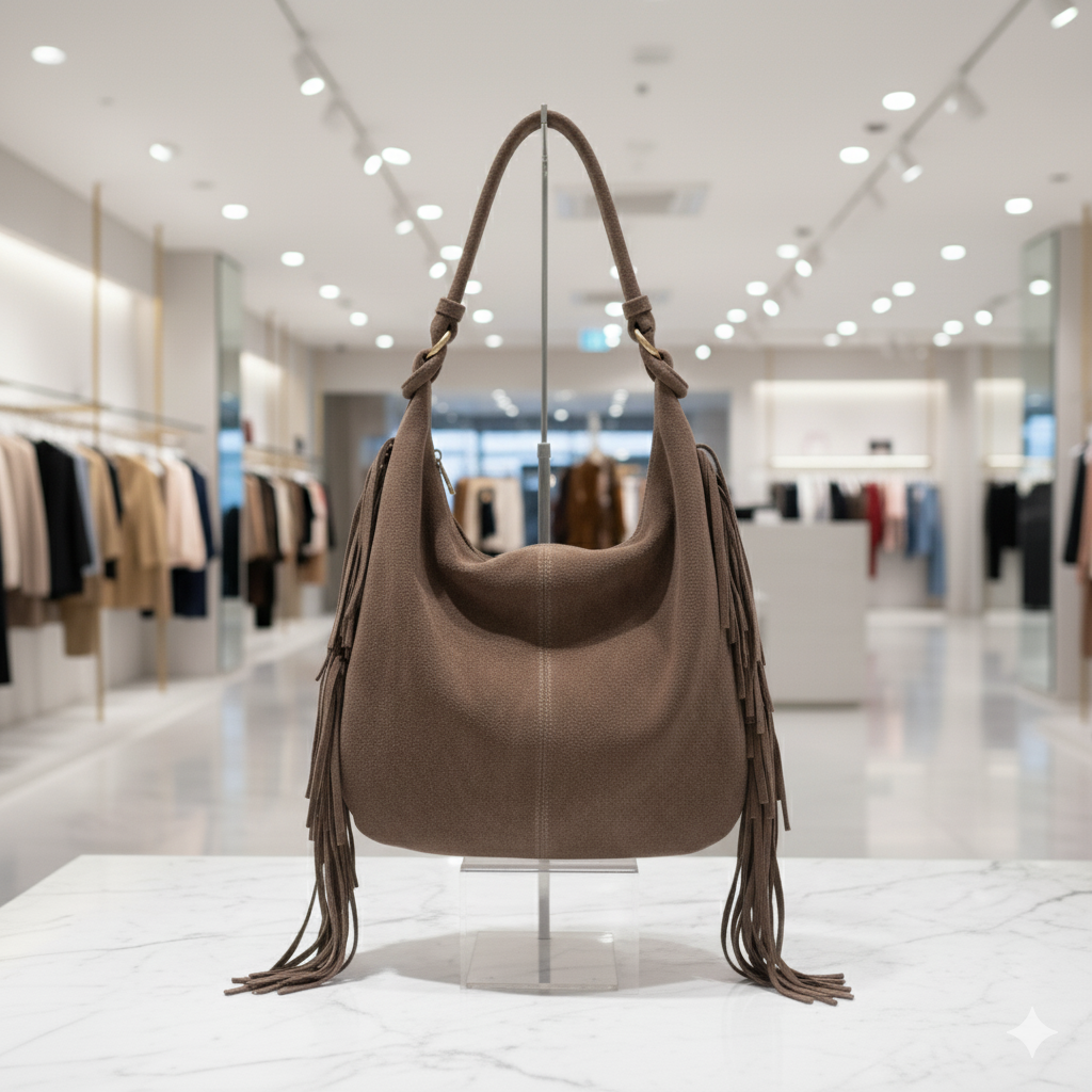 Borsa in camoscio con frange laterali – Fango