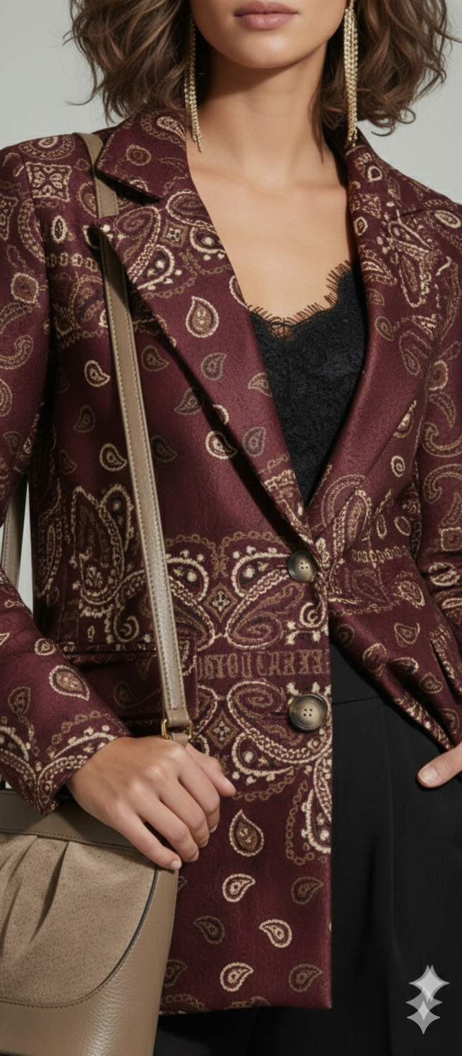 Giacca bordeaux con fantasia paisley