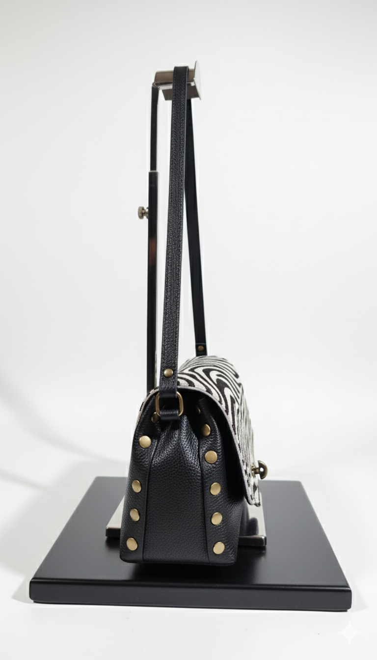 Borsa a spalla in cavallino stampa zebrata – Dettagli in pelle nera