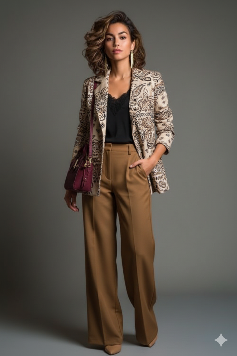 Giacca beige con fantasia paisley