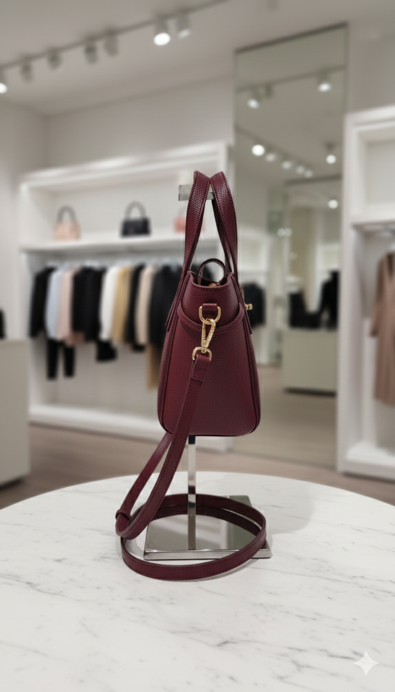 Borsa in vera Pelle & camoscio – “Winter Bloom Bordeaux”